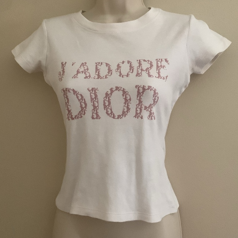 Christian Dior White and Pink T-Shirt vintage girly j’adore xs 46